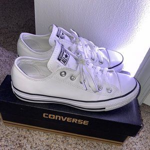 White leather low top converse